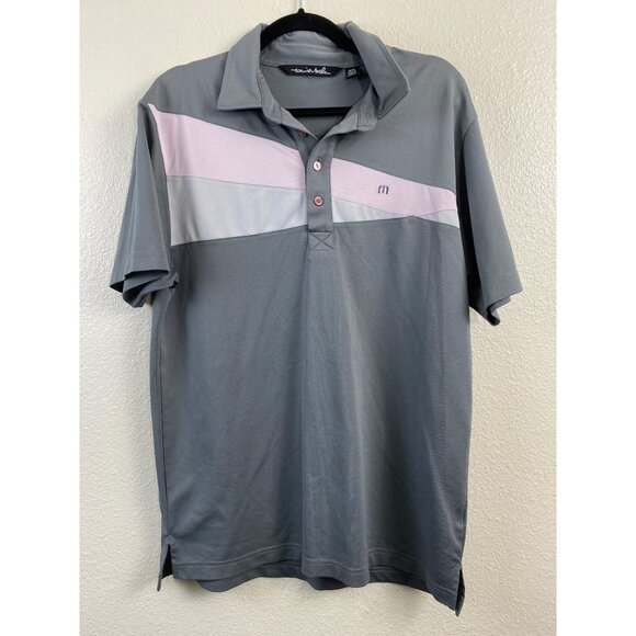 TRAVIS MATHEW Polo SHIRT MENS MEDIUM GRAY Pink Golf Performance Athleisure - Picture 1 of 11